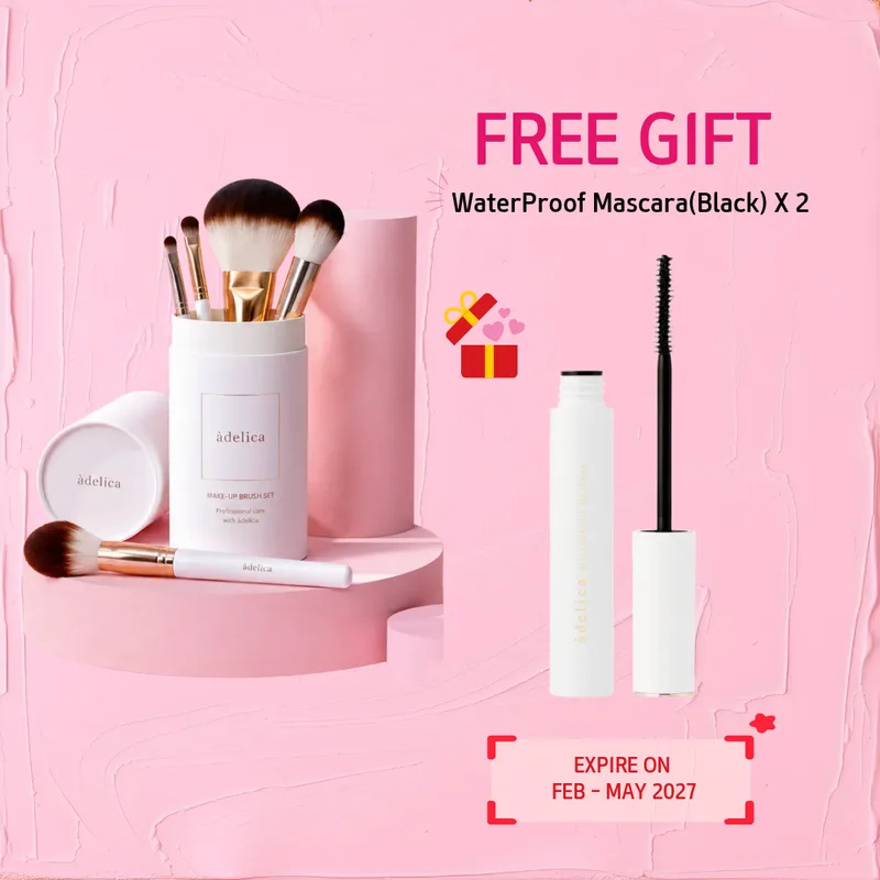 Adelica Make-Up Brush Set + free 2 WaterProof Mascara Black : Kit de Pinceaux Maquillage ADELICA ATOMY + 2 Mascaras Offerts